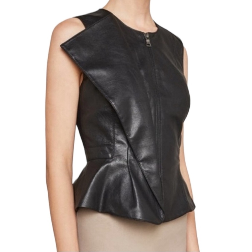 BCBGMAXAZRIA LUI FAUX LEATHER TOP USED - LIVE SHOW!